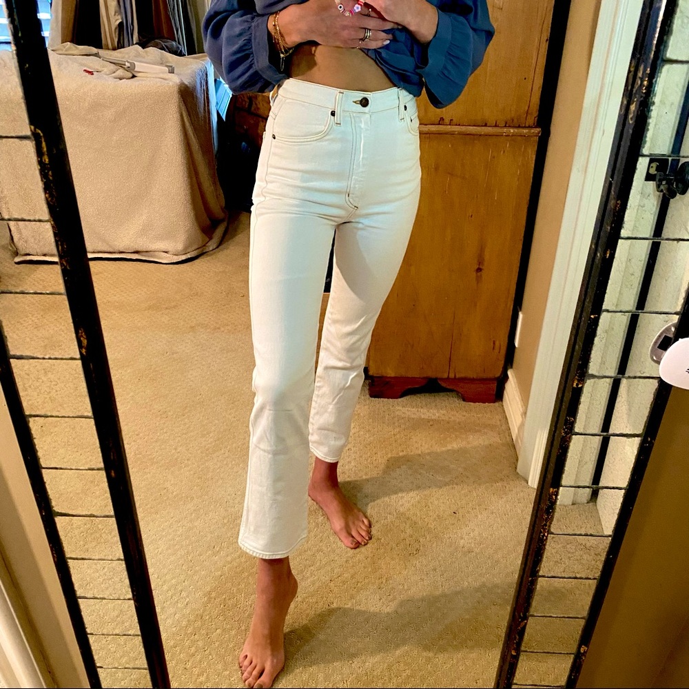 AGOLDE high rise kick flare jeans in milk